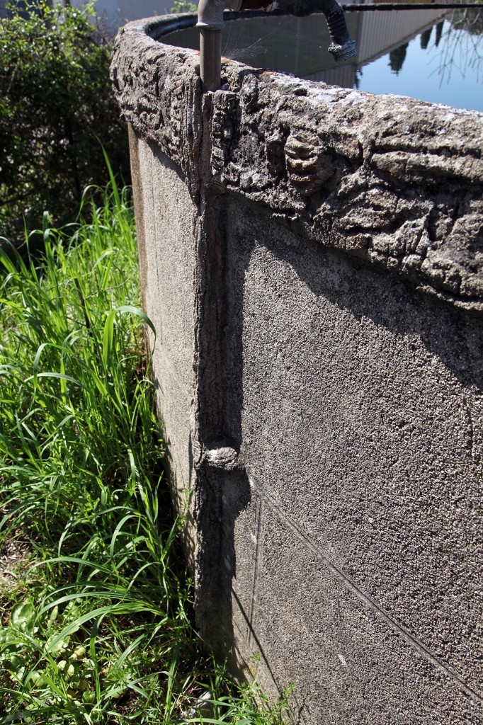 Décors "rocaille" servant à cacher le tuyau d'alimentation d'eau du bassin chemin du Plan (2011)